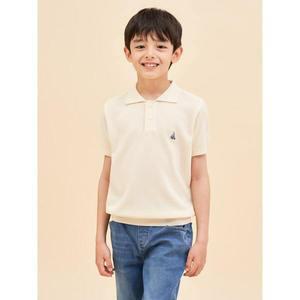 [BEANPOLE KIDS] [Essestial] 면 혼방 피케 조직 T칼라 반소매 니트 스웨터  아이보리 (BI4351UE10)
