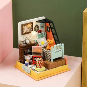 미니어처 나무 인형 집 DIY 수제 3D 퍼즐 조립 빌딩 키트 가구 LED 커피 가게 장난감 선물용