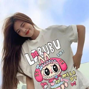 여성용 팝 마트 라부부 티셔츠, 애니메이션 패션, 반팔 탑, 힙합, 블랙, 화이트, 하이 퀄리티 의류, 여름