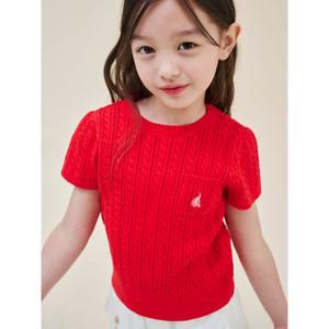 [BEANPOLE KIDS] [5%OFF][Essential] 여아 스카시 반소매 라운드 니트 스웨터  레드 (BI5351GE16)