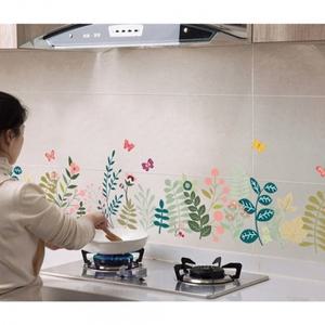 시트지 꽃) 주방 오염방지 투명 타일 2p(90X60cm