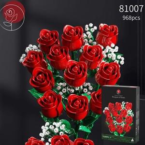 중국 레고 호환 블럭 968PC 로맨틱 장미 꽃 꽃다발 빌딩 블록 크리 에이 티브 홈 데스크 식물 장식 마운트