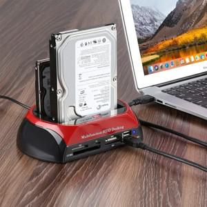 USB to SATA IDE 2.5 인치 하드 드라이브 리더기, HDD SSD 도킹 스테이션, 듀얼 슬롯 외장 디스크 인클로저