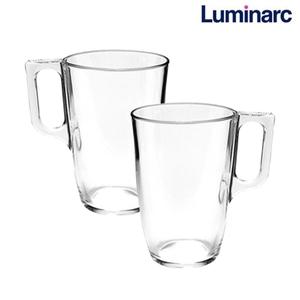 내열강화 손잡이 유리컵 320ml 2P 물컵 아이스커피잔 투명유리컵