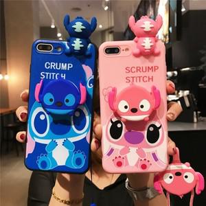 아이폰 6 6s 7 8 X Xs Max XR 11 12 13 14 15 Pro SE 카와이 스티치 케이스 거치대 로프 포함