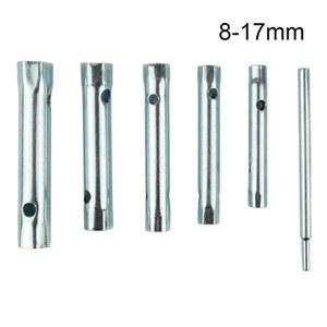6PC 미터법 관형 상자 렌치 8 17MM 튜브 바 스파크 플러그 스패너 스틸 더블 엔드 자동차 오토바이 바이크 수리 손 도구