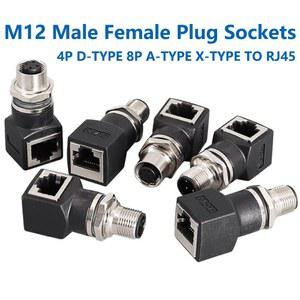 M12 4 핀 DCODE 커넥터 8 코어 A 타입 X D RJ45 암 수 플러그 소켓 어댑터 네트워크 케이블