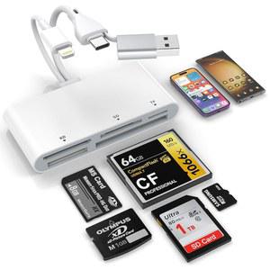 5-in-3 메모리 카드 리더, 라이트닌형 C-USB A 3개의 SD /TF /CF /Micro SD /XD /MS USB OTG 어댑터, iPad용 멀티 iPhone /Android /MacBook /PC(Mac) 지원