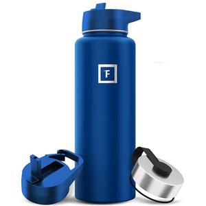 아이언 FLASK 캠핑 및 하이킹 수분 플라스크, 넓은 입, 빨대 뚜껑 3개, 스테인리스 스틸 야외 물병, 이중 벽, 단열 보온병, 금속 용기 - 코발트, 40온스