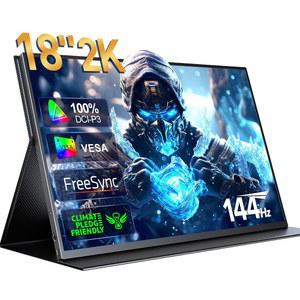 UPECT 2K 144HZ 휴대용 게이밍 모니터 18인치 2560X1600 QHD 100% DCI P3 프리싱크 HDR 노트북 /VESA, 프레임리스 매트 IPS 아이 케어 세컨드 (UGAME K118)