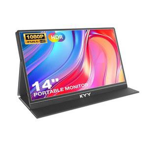 노트북용 KYY 휴대용 모니터, 14인치 FHD 1080P 여행용 VESA 마운트 및 스마트 커버가 있는 USB C HDMI 컴퓨터 게임 화면, 듀얼 스피커, MAC PC폰 XBOX 호환용 PS5 스위치용