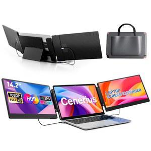 CENERIUS 14.2인치 노트북 화면 익스텐더, 노트북용 FHD 1080P IPS 휴대용 모니터, 13 17인치 노트북과 호환되는 트리플 스크린 모니터 WINDOWS, MAC, ANDROID용 HDMI /USB A /C 플러그 플레이