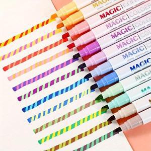 더블 엔드 매직 컬러 마커 펜 변경 하이라이터 세트, 학생 일기, 스크랩북 그림, DIY 사무용품, 12 개