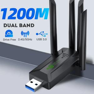 듀얼 밴드 USB 와이파이 원격 제어 1200Mbps 어댑터 2.4GHz 5GHz 4 안테나 PC 미니 컴퓨터 600Mbps 네트워