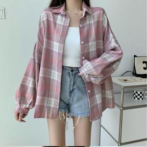 [오노마] ONM 하얀포근 봄가을 여성 루즈핏 오버핏 체크셔츠롱남방