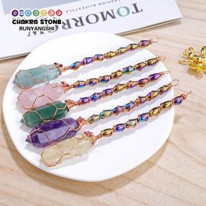 힐링소품,천연 원석천연 석영 크리스탈 육각 기둥 홀 정 매직 스틱 더블 포인트 에너지 마녀 지팡이 레이키