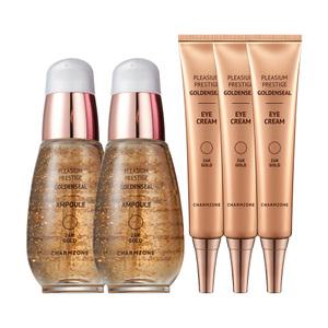 (쇼핑백증정) 참존 골든실 24k 순금 미백+주름개선 앰플 30ml 2개 + 아이크림 3개
