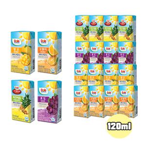 Dole 돌주스 프리미엄 100% 과즙주스 120ml 파인애플8+포도8+망고8+오렌지8/총32팩/무/배