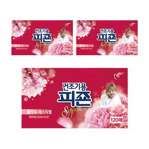 피죤 건조기용 드라이시트 플라워페스티벌 120매, 3개