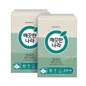 깨끗한나라 딥무드 미용티슈 모던 그린 미니 250매 6입 2팩