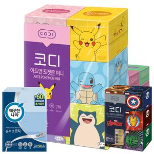 코디 아트앤 포켓몬 미용티슈 마블에디션 부드러운 티슈 3팩 6팩