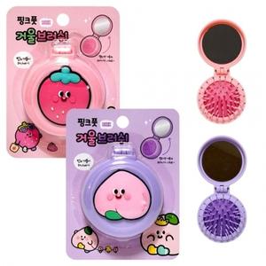 복숭아)X2개 2종(딸기 휴대용 빗 거울브러쉬 5탄 거울