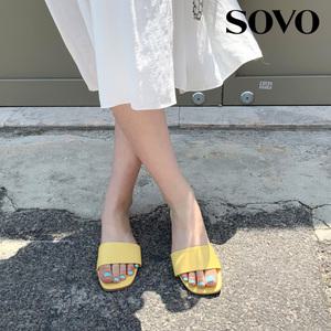 SOVO 상큼컬러 단화 여성슬리퍼 뮬샌들 1cm