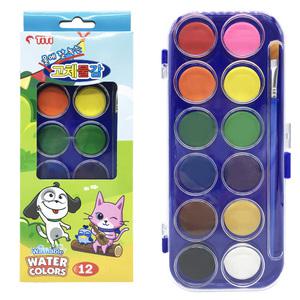 TITI 고체물감12색 수채화 물감세트 팔레트 붓 일체형