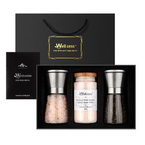 웰세스 WG-203S 히말라야 핑크솔트 블랙페퍼 그라인더 소금 선물세트 결혼 돌잔치 장례 조문 명절 추석 답례품 기념품 창립기념 단체 회사 선물세트