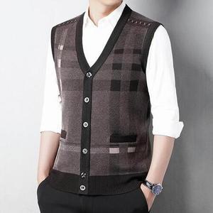 남성조끼 가디건 니트 남자 민소매 스웨터 조끼 캐주얼 자카드 겨울 브이넥