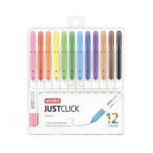 모리스 저스트클릭 네임펜 F 12색세트 0.7mm 노크식 클릭식 펜 필기
