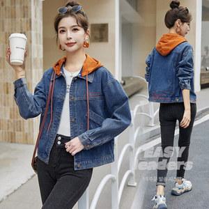 여성 데님 코트 쇼트 가짜투피스 루즈핏 후드패치 빅사이즈 봄가을 여자 상의 점퍼 EO3