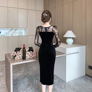 여자우먼 원피스 레이스 woman 빈티지 에유지3 파티 드레스 벨벳 코트 프렌치 크로스