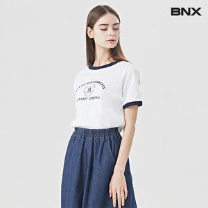 [롯데백화점]비엔엑스 슬림핏 레터링 라운드넥 배색 티셔츠 (BU1TS057L0)