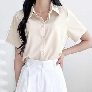 [오노마] ONM 차르르 실크느낌 반팔 블라우스 여름 카라넥 오피스룩