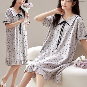 이너퀸 프리수 여성용 카라 리본 반팔 프릴 셔링 빅사이즈 플라워 꽃원피스 홈웨어 이지웨어 잠옷 860카라원피스
