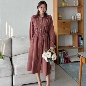 [신상오픈런] 허리끈 긴팔 바스락 검정색 봄하객 셔츠원피스