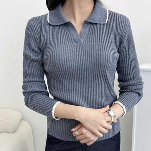 [KGPQZ7KM_4B]브이넥 골지니트 배색 포인트 출퇴근룩