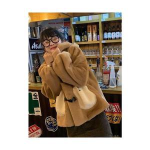 깜도리 여자 키작녀 모피 코트 램스울 울 귀요미 곰 귀마개 토끼털 뽀글이 소프트 도톰 후드 꾹4