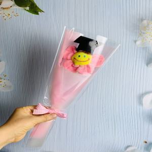 스마일꽃 인형 꽃다발 한송이 학사모 핑크 졸업식