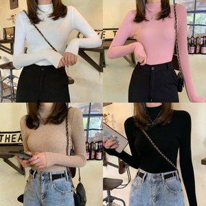 [옷자락]여자 데일리 기본 심플 반폴라 골지 슬림핏 니트_P352587376