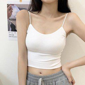 [옷자락]여성 끈나시 브라 내장 여름 헬스 크롭티_P346689192