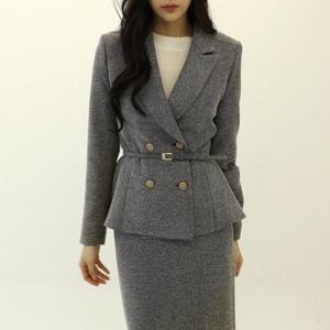[다잇템] 여성 벨트포함 셋업 롱카라넥 오버랩 자켓