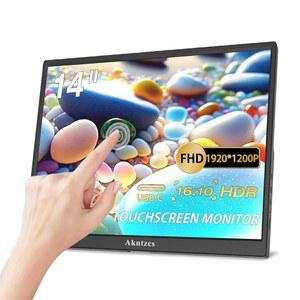AKNTZCS 휴대용 모니터 터치스크린 14인치 FHD 1920X1200P USBC IPS 디스플레이, 노트북용 USB 타입 C HDMI HDR 외장 모니터 /PC /MAC /PHONE /XBOX 호환용, 내장 킥스탠드 및 스피커