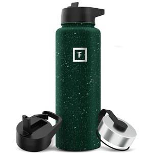 아이언 FLASK 캠핑 및 하이킹 수분 플라스크, 넓은 입, 빨대 뚜껑 3개, 스테인리스 스틸 야외 물병, 이중 벽, 단열 보온병, 금속 캔틴 - 다크 파인 스펙클, 40온스