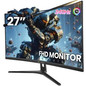 CRUA 27인치 커브드 게이밍 모니터, 풀 HD(1920x1080P) VA 패널 1800R 240Hz 주사율 컴퓨터 모니터, 게이밍 및 오피스용(DP, HDMI) - 벽면 장착형, 블랙