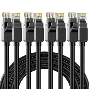 JARNHNG 캣 6 이더넷 케이블 3피트, 실내/외 고속 10Gbps 인터넷 케이블, 검은색 RJ45 LAN 패치 게임, 컴퓨터, 텔레비전, 라우터, 프린터(팩)에 적합한 코드