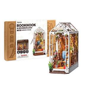 Robotime Rolife Gardenhouse Book Nook DIY 인형의 집 북엔드 모델 키트 LED 조명 포함 책장 장식용 나무 퍼즐 TGB06