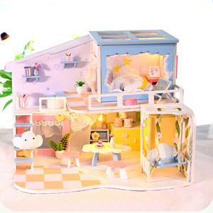 DIY 나무 인형의 집 카와이 공주 미니어처 가구 키트 장난감 조립 소녀 크리스마스 선물