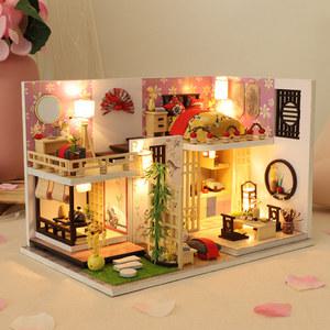 DIY 나무 인형의 집 일본 카사 미니어처 빌딩 키트 가구 포함 조립 완구 여아용 생일 선물로 적합